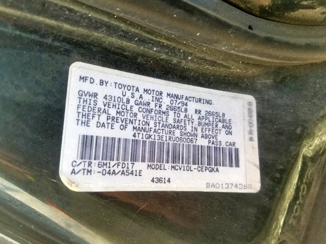 4T1GK13E1RU060067 - 1994 TOYOTA CAMRY XLE GREEN photo 10