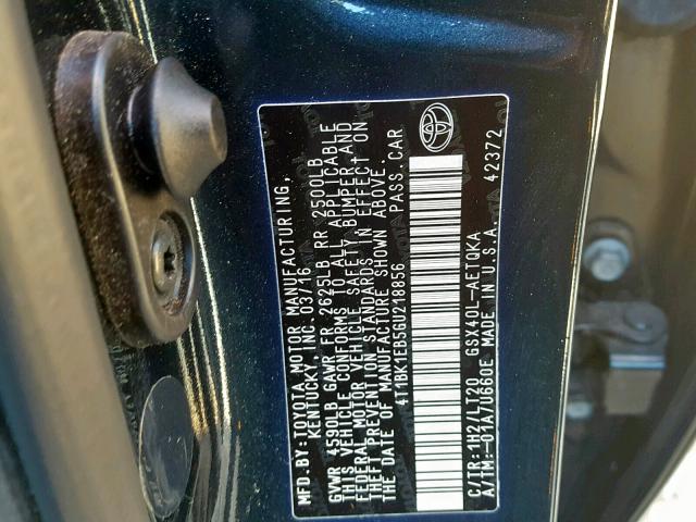 4T1BK1EB5GU218856 - 2016 TOYOTA AVALON XLE BLUE photo 10