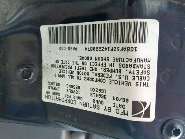 1G8AZ52F73Z107551 - 2003 SATURN ION LEVEL SILVER photo 10