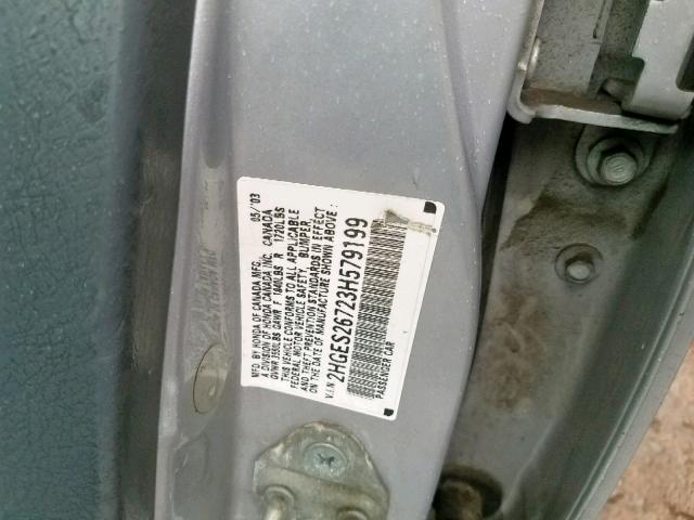 2HGES26723H579199 - 2003 HONDA CIVIC EX SILVER photo 10