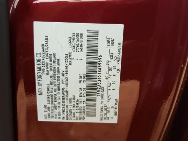 2FMZA53451BA69696 - 2001 FORD WINDSTAR S RED photo 10