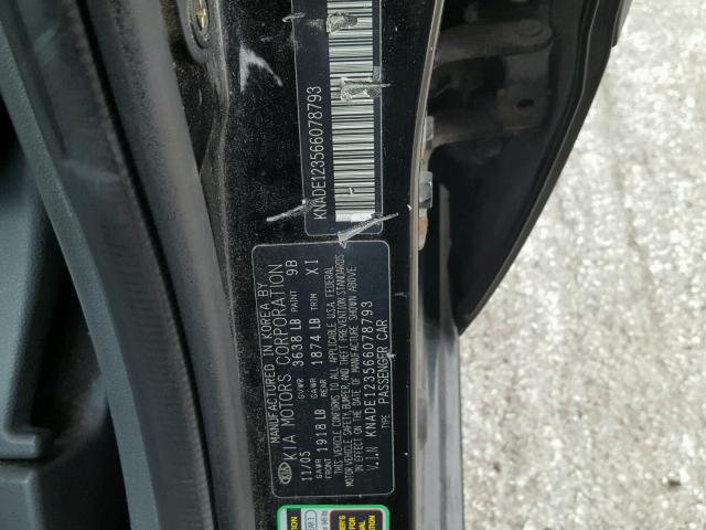 KNADE123566078793 - 2006 KIA RIO BLACK photo 10