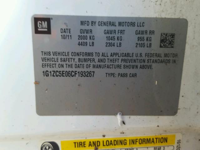 1G1ZC5E06CF193267 - 2012 CHEVROLET MALIBU 1LT 白色 照片 10
