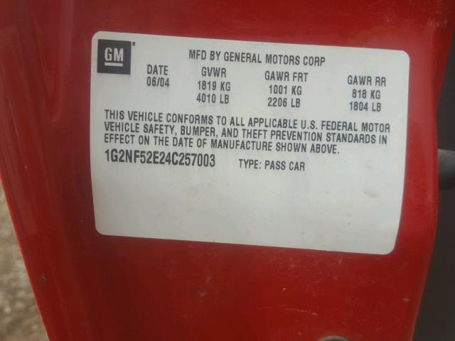 1G2NF52E24C257003 - 2004 PONTIAC GRAND AM S RED photo 10