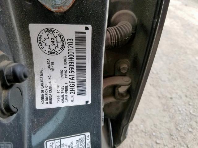 2HGFA15609H001203 - 2009 HONDA CIVIC LX-S Boz foto 10