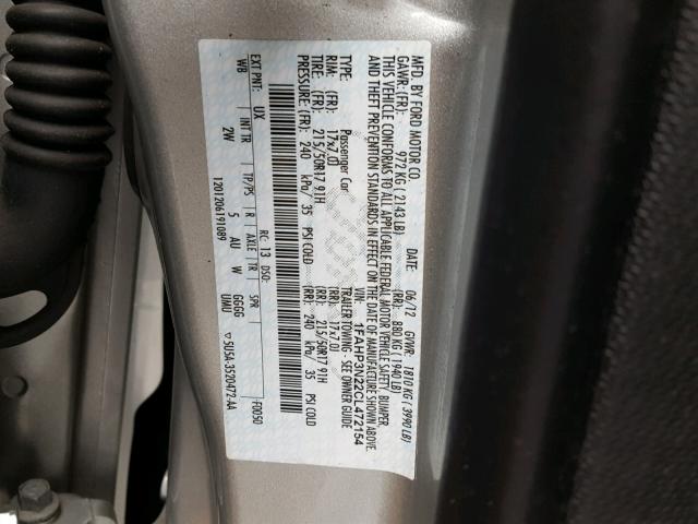 1FAHP3N22CL472154 - 2012 FORD FOCUS TITA SILVER photo 10