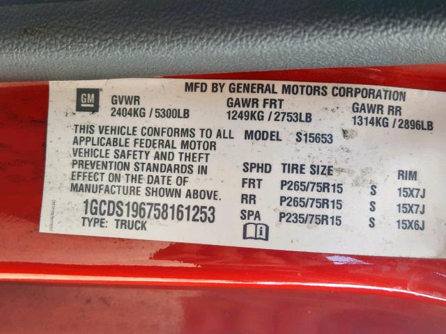 1GCDS196758161253 - 2005 CHEVROLET COLORADO RED photo 10