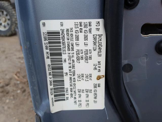 2A4GM68436R761613 - 2006 CHRYSLER PACIFICA T BLUE photo 10