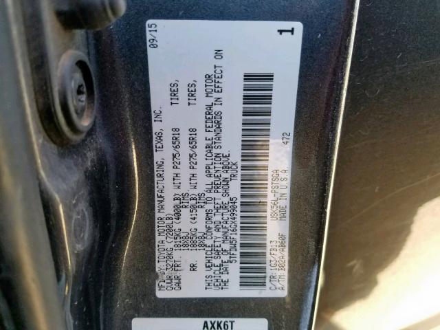 5TFDW5F16GX499045 - 2016 TOYOTA TUNDRA CRE GRAY photo 10