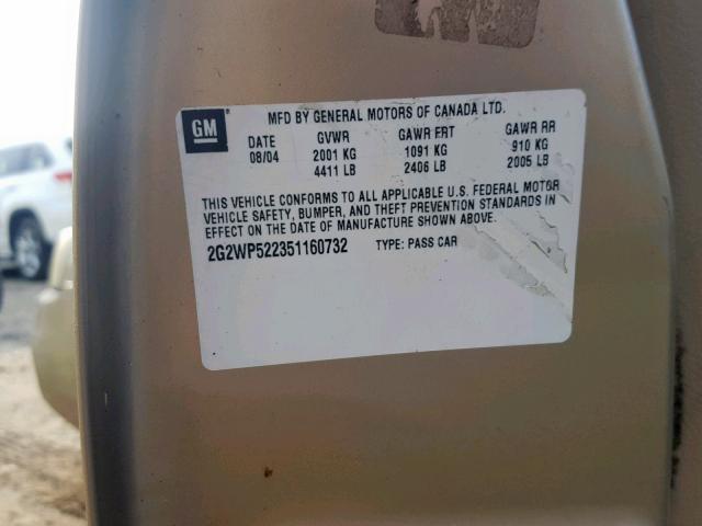 2G2WP522351160732 - 2005 PONTIAC GRAND PRIX GOLD photo 10