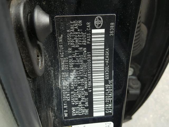 4T1BK36BX5U006381 - 2005 TOYOTA AVALON XL BLACK photo 10