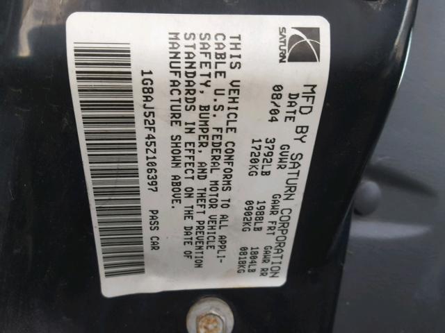 1G8AJ52F45Z106397 - 2005 SATURN ION LEVEL BLACK photo 10