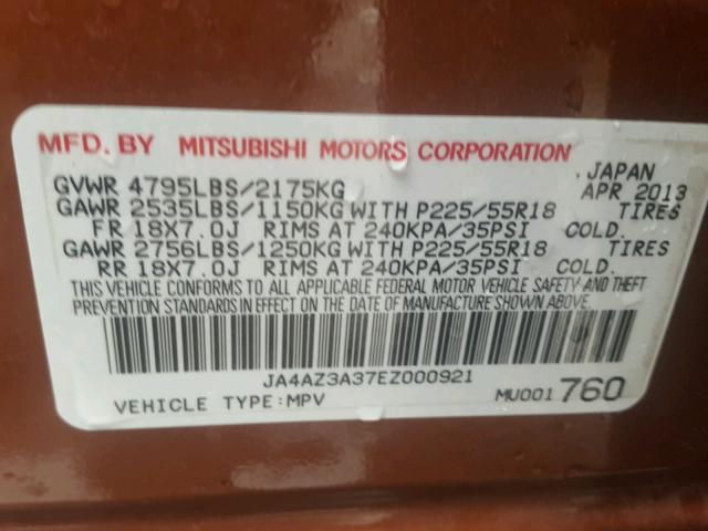 JA4AZ3A37EZ000921 - 2014 MITSUBISHI OUTLANDER RED photo 10