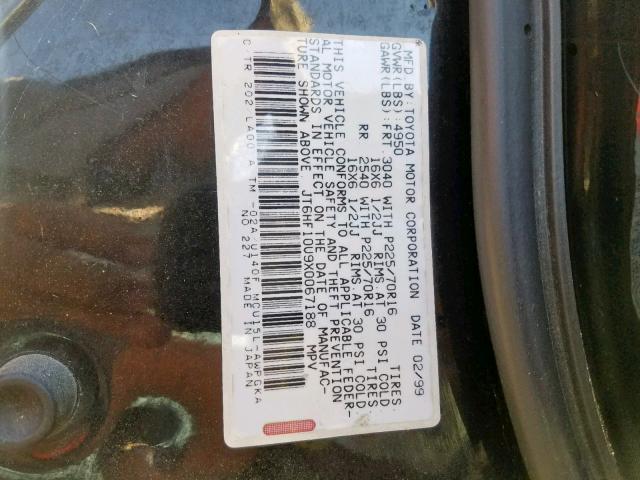 JT6HF10U9X0067188 - 1999 LEXUS RX 300 BLACK photo 10