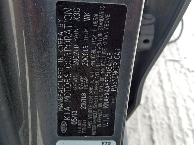 KNAFX4A83E5084548 - 2014 KIA FORTE EX CHARCOAL photo 10