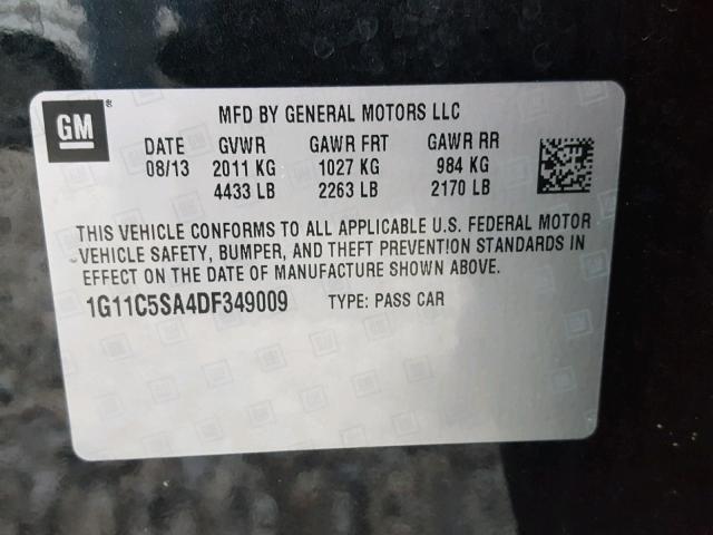 1G11C5SA4DF349009 - 2013 CHEVROLET MALIBU 1LT 黑色 照片 10