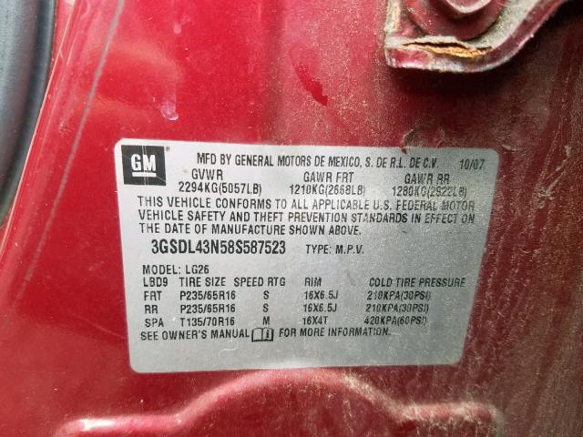 3GSDL43N58S587523 - 2008 SATURN VUE XE RED photo 10