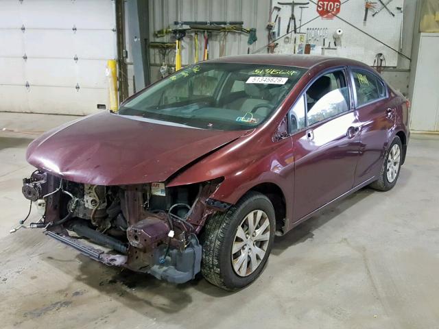 2HGFB2F5XCH538306 - 2012 HONDA CIVIC LX BURGUNDY photo 2