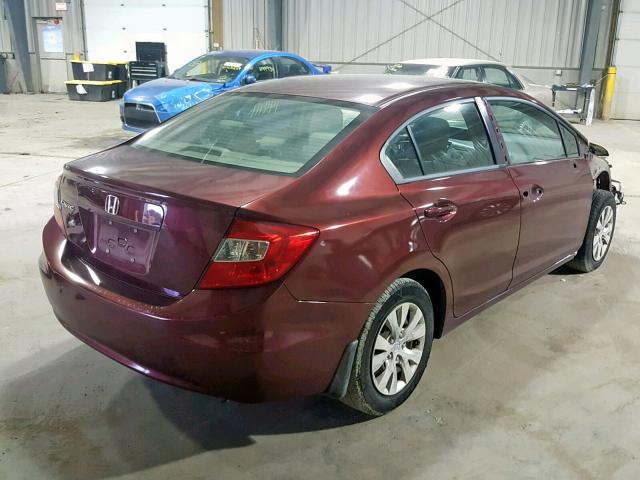 2HGFB2F5XCH538306 - 2012 HONDA CIVIC LX BURGUNDY photo 4