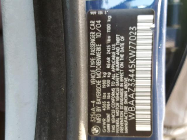 WBAAZ33445KW77023 - 2005 BMW 325 IS SUL BLUE photo 10