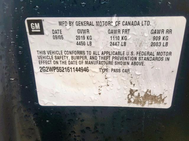 2G2WP552161144946 - 2006 PONTIAC GRAND PRIX BLUE photo 10