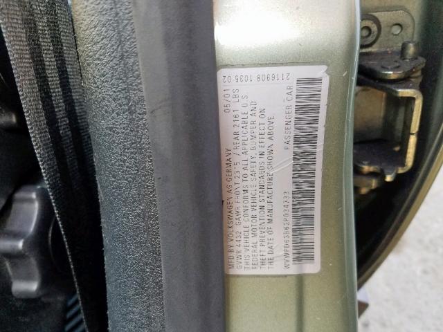 WVWPD63B62P034733 - 2002 VOLKSWAGEN PASSAT GLS GREEN photo 10