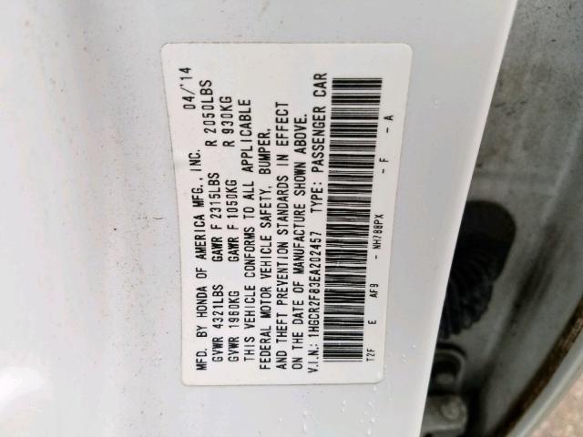 1HGCR2F83EA202457 - 2014 HONDA ACCORD EXL WHITE photo 10