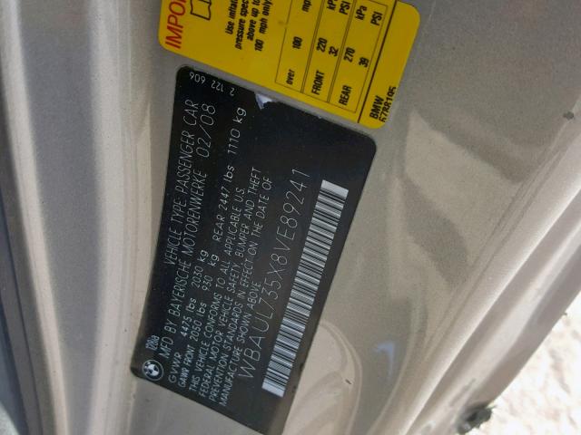 WBAUL735X8VE89241 - 2008 BMW 128 I SILVER photo 10