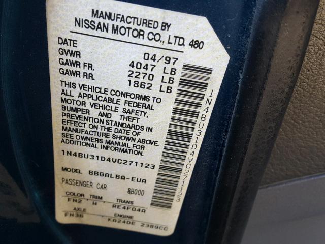 1N4BU31D4VC271123 - 1997 NISSAN ALTIMA XE BLUE photo 10