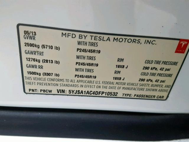 5YJSA1AC4DFP10532 - 2013 TESLA MODEL S WHITE photo 10