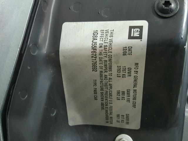 1G8AJ55F67Z176692 - 2007 SATURN ION LEVEL GRAY photo 10