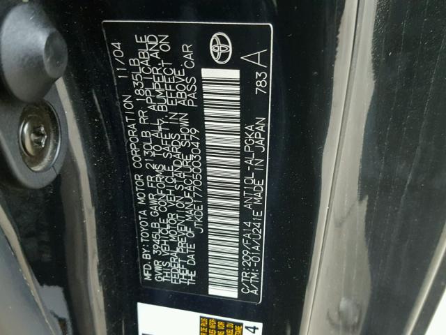 JTKDE177050030479 - 2005 TOYOTA SCION TC 黑色 照片 10