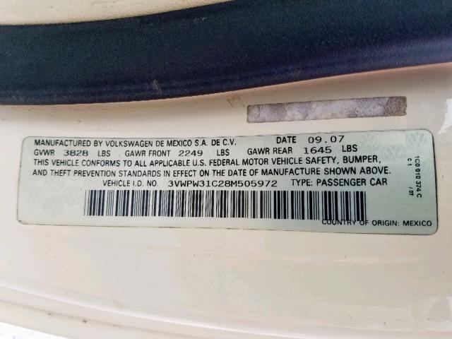 3VWPW31C28M505972 - 2008 VOLKSWAGEN NEW BEETLE კრემისფერი ფოტო 10