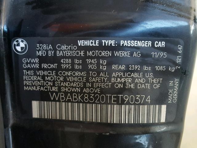 WBABK8320TET90374 - 1996 BMW 328 IC AUT BLACK photo 10