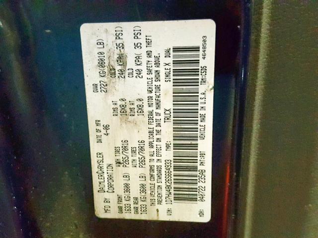 1D7HW48K26S664933 - 2006 DODGE DAKOTA QUA BLUE photo 10