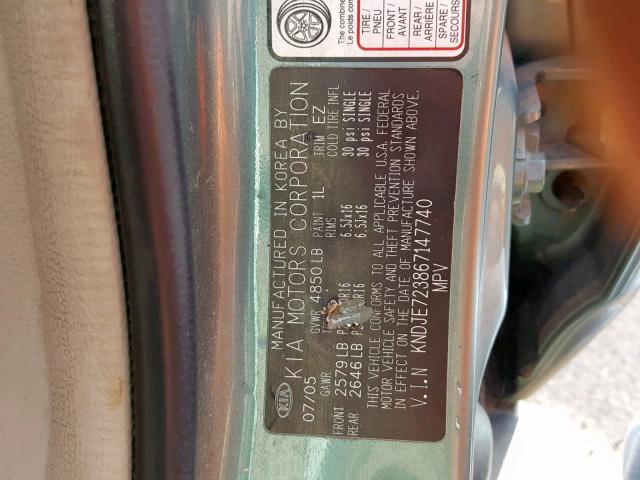 KNDJE723867147740 - 2006 KIA NEW SPORTA GREEN photo 10