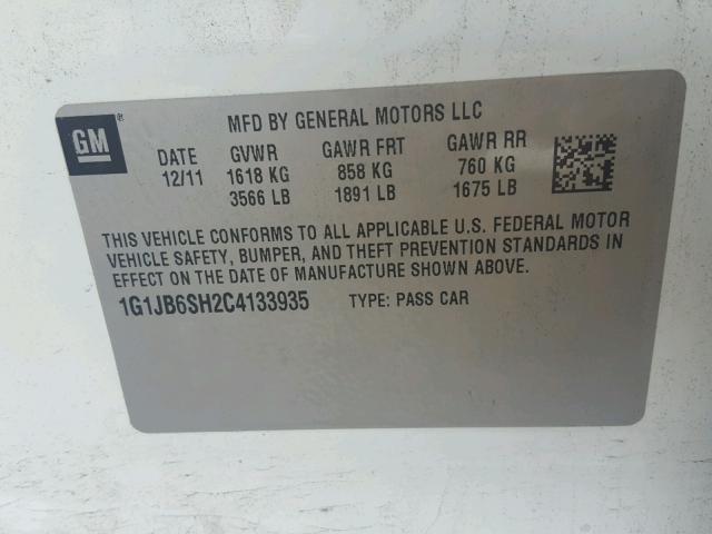 1G1JB6SH2C4133935 - 2012 CHEVROLET SONIC LS 白色 照片 10