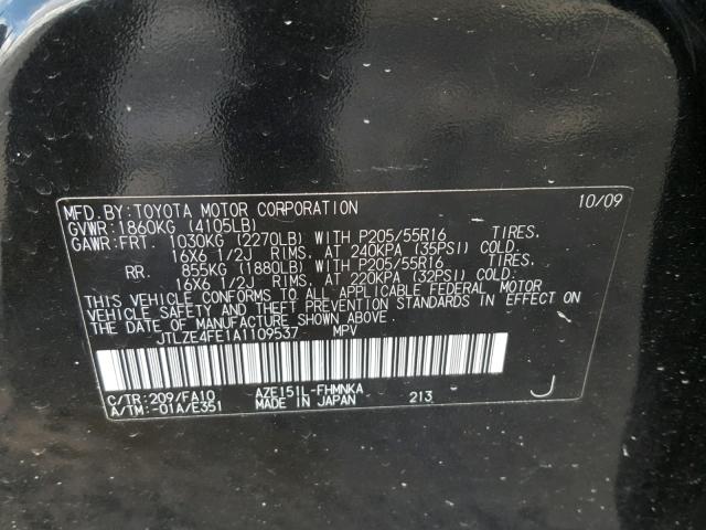 JTLZE4FE1A1109537 - 2010 TOYOTA SCION XB Қара фото 10