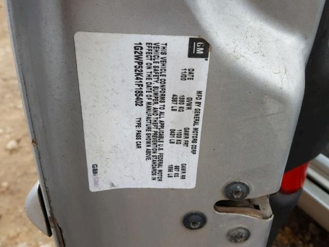 1G2WP52K41F185402 - 2001 PONTIAC GRAND PRIX SILVER photo 10