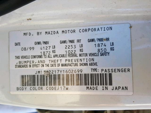 JM1TA2217Y1602699 - 2000 MAZDA MILLENIA WHITE photo 10