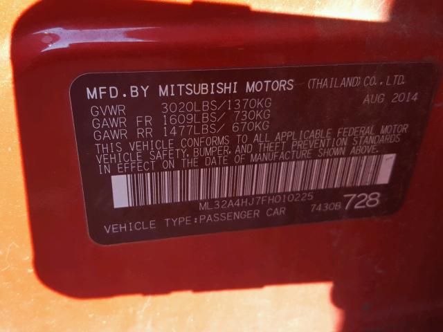 ML32A4HJ7FH010225 - 2015 MITSUBISHI MIRAGE ES RED photo 10