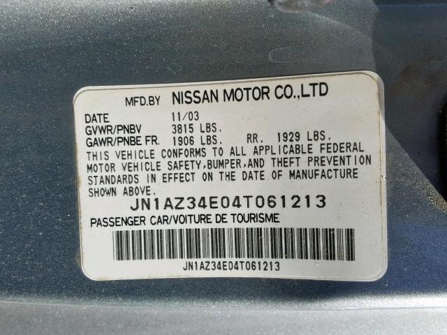 JN1AZ34E04T061213 - 2004 NISSAN 350Z COUPE GRAY photo 10