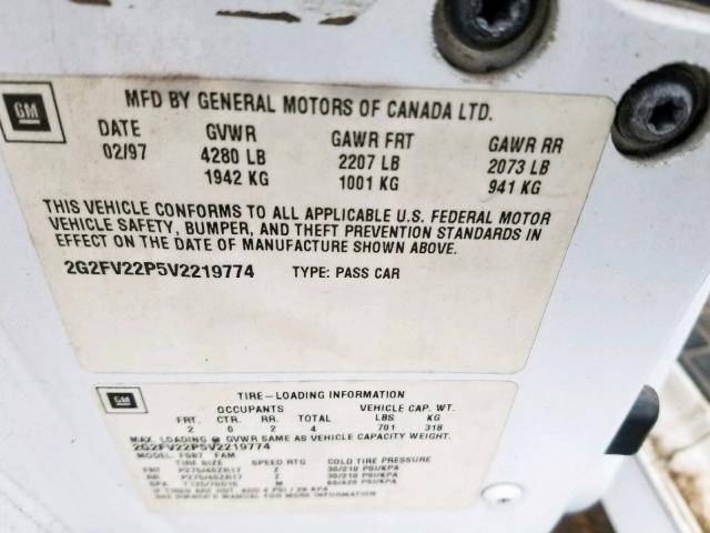 2G2FV22P5V2219774 - 1997 PONTIAC FIREBIRD F WHITE photo 10