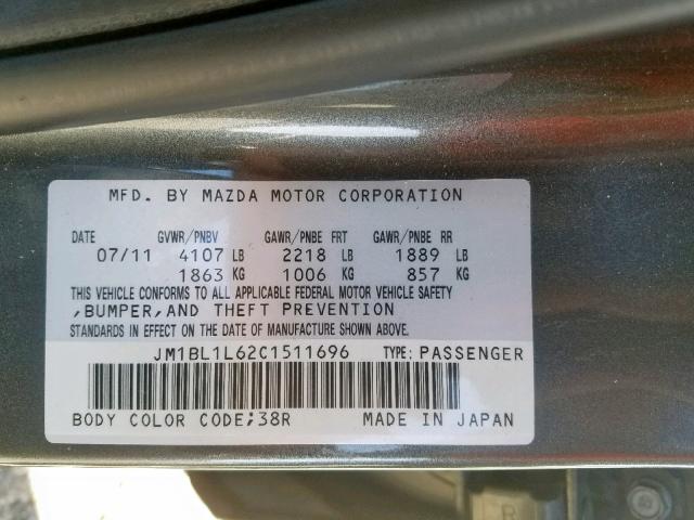 JM1BL1L62C1511696 - 2012 MAZDA 3 S GRAY photo 10