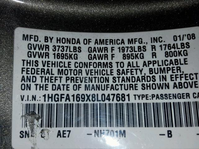 1HGFA169X8L047681 - 2008 HONDA CIVIC EXL Շագանակագույն լուսանկար 10