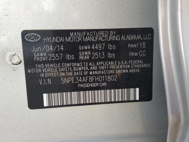 5NPE34AF8FH011802 - 2015 HYUNDAI SONATA SPO SILVER photo 10