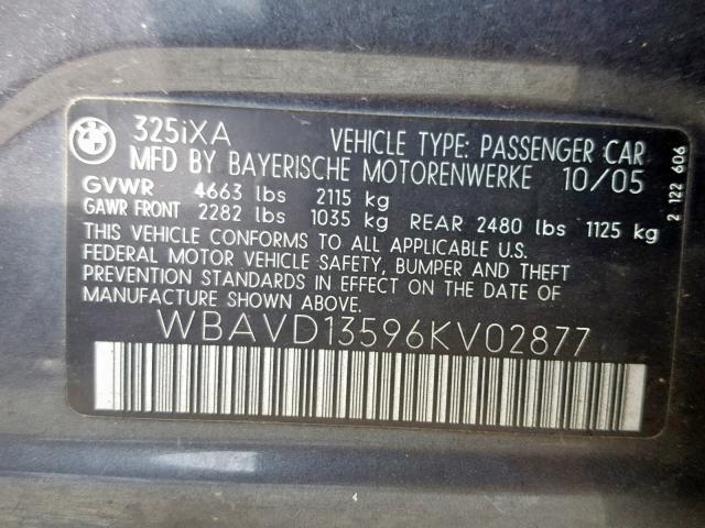 WBAVD13596KV02877 - 2006 BMW 325 XI GRAY photo 10