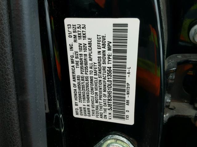 5J8TB3H51DL013564 - 2013 ACURA RDX TECHNO BLACK photo 10