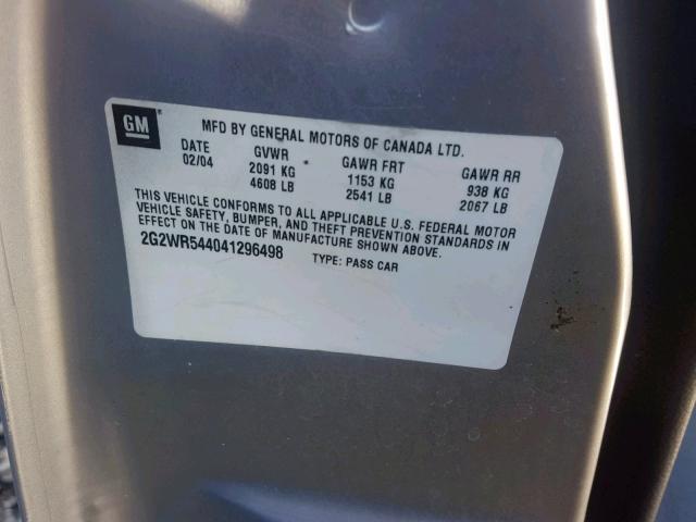 2G2WR544041296498 - 2004 PONTIAC GRAND PRIX SILVER photo 10