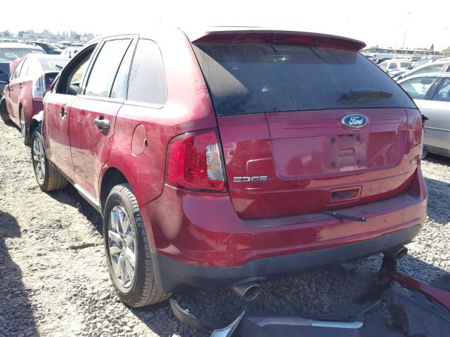 2FMDK3JC8BBA23674 - 2011 FORD EDGE SEL RED photo 3